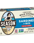 Season Sardines in Water  No Salt Added Wild Caught 22g of Protein Keto Snacks More Omega 3s Than Tuna Kosher High in Calcium Canned Sardines  437 Oz Tins 12Pack