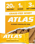 Atlas Protein Bar 20g Protein 1g Sugar Clean Ingredients Gluten Free Almond Chocolate Chip 12 Count Pack of 1