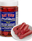 Bay View Smoked Pickled Polish Sausage No MSG Gluten Free No Soy 0g Sugar 9g Protein Hardwood Smoked Mouthwatering Pickled Snack 8oz Mild