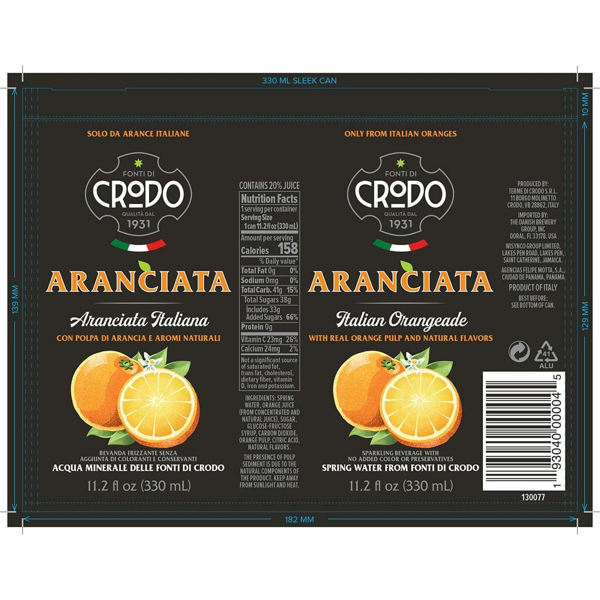 Fonti Di Crodo Aranciata Italian Sparkling Orangeade 112 Oz Cans Pack of 24