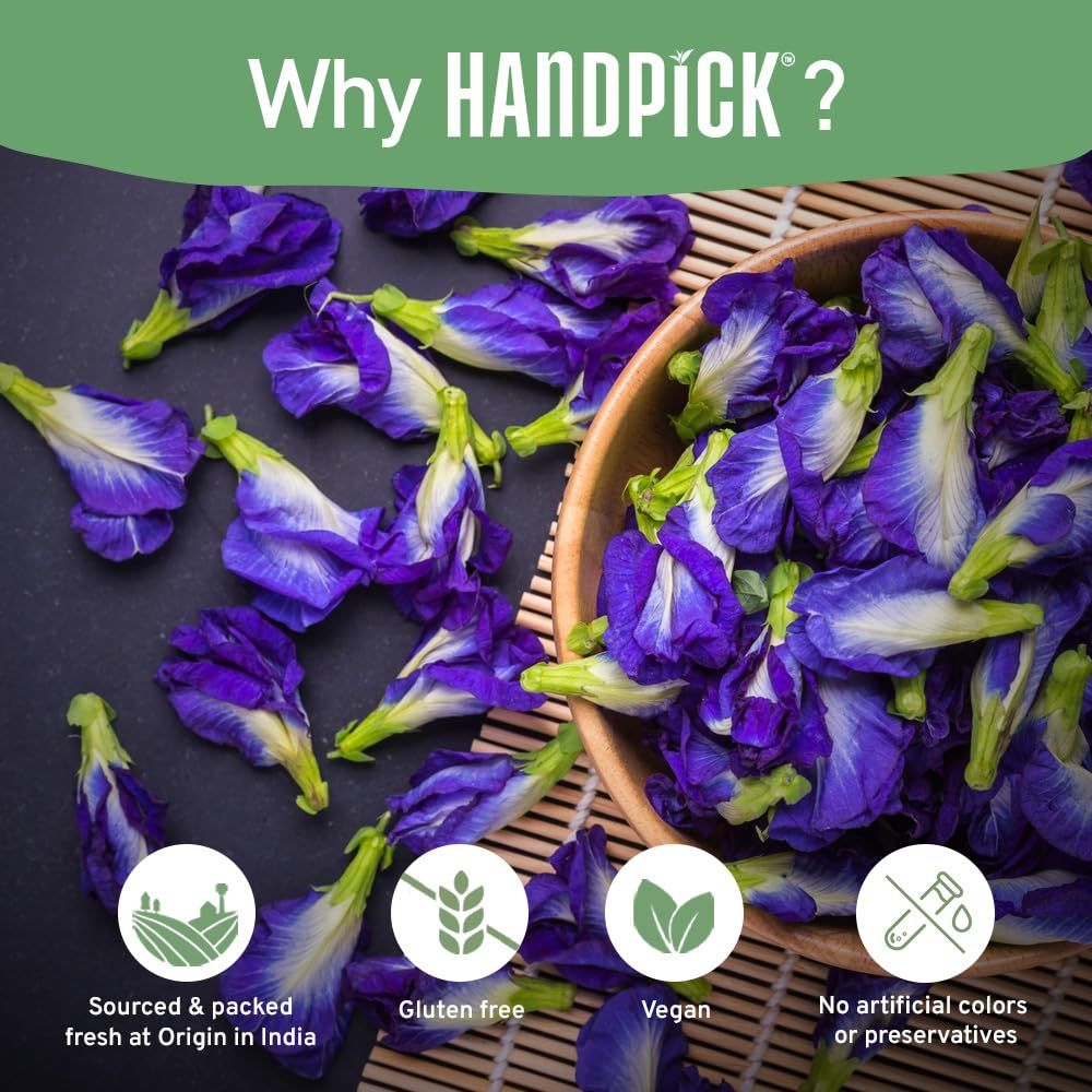 HANDPICK Butterfly Pea Flower Tea 100 Herbal Tea Bags Blue Tea  Caffeine Free Non GMO  Premium Dried Butterfly Pea Flowers For Blue  Purple Drinks Food Coloring  Iced Teas Coolers Cocktails