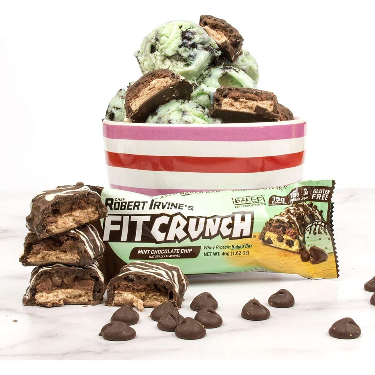 FITCRUNCH Snack Size Protein Bars Designed by Robert Irvine 6Layer Baked Bar 3g of Sugar Gluten Free  Soft Cake Core 6 Bars Mint Chocolate Chip