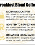 Charleston Coffee Roasters  Specialty Organic Ground Coffee  Hand Picked Premium Slow Roast Breakfast Blend Medium Roast 28oz