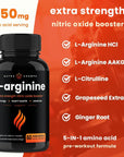 Premium L Arginine Supplement | 5-in-1 Nitric Oxide Supplement | L-Arginine Powder & L Citrulline Enhanced with Grape Seed & Ginger | Energy, Blood Flow, Heart Health & Stamina | 60 Vegan Capsules