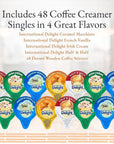 Coffee Creamer Singles Variety Pack Packaged by Doomi Plus Doomi Wooden Stirrers International Delight Creamer Singles Set Delight Mini Coffee Creamer Assortment 96 Pack Coffee Creamer Singles for Home Office Coffee Bar Gift