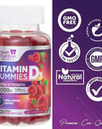 Vitamin D3 Gummies 5000 IU (125 mcg), Bone & Immune Support Vitamin D Gummy Dietary Supplement for Teeth & Muscle Support, Nature's Berry Vitamin D Supplement, Non-GMO - 60 Gummies