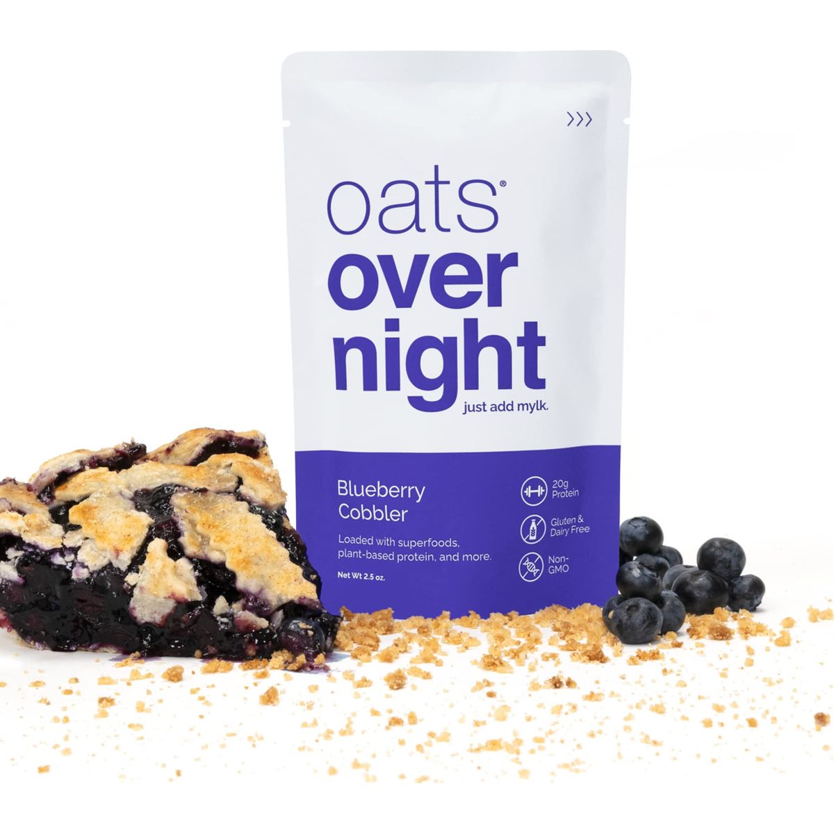 Oats Overnight  Blueberry Cobbler 8 Pack Dairy Free High Protein Low Sugar Breakfast  Gluten Free High Fiber Non GMO Oatmeal 25oz per pack