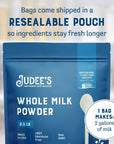 Judees Whole Milk Powder  NonGMO HormoneFree Gluten  NutFree  Shelf Stable Travel Ready  Made in USA 25 lb