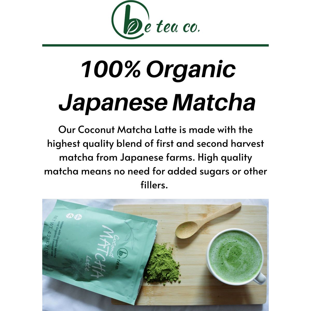 Be Tea Co Coconut Matcha Latte  Organic DairyFree Latte Mix  Japanese Ceremonial Grade  AntioxidantRich  Vegan Drink  No Added Sugars  24 Servings