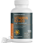 Bronson Basics Vitamin K2 D3 (MK7) Supplement Non-GMO Formula 5000IU (125 mcg) Vitamin D3 & 90 mcg Vitamin K2 MK-7 Easy to Swallow Vitamin D & K Complex, 120 Tablets