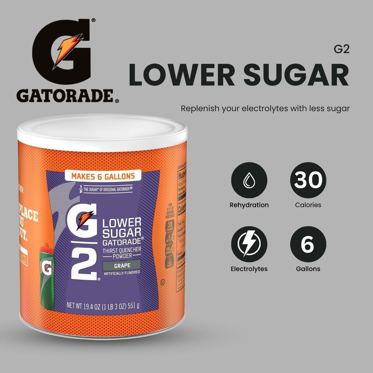 Generic Gatorade Perform G2 Grape Instant Powder 194 Oz 2 Each 6 Gallons each Gatorade Thirst Quencher Powder Gatorade Mix Less Sugar Bulk Powder Concentrate