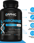 ORPHIC NUTRITION Extra Strength L Arginine - Nitric Oxide Supplement to Support Muscle Health, Exercise Performance and Endurance, Vascularity, Heart Health, Energy Levels* - 60 Caps