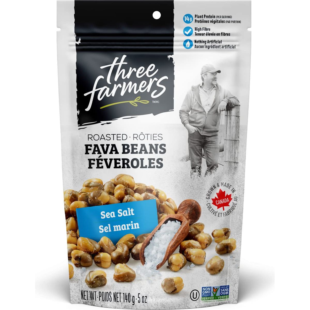 Three Farmers  Roasted Fava Beans Variety Pack  Zesty Cheddar Sweet Chili  Sea Salt  3 Pack  140g  GlutenFree  Vegan  Kosher  Plant Protein  High Fibre  Low Fat  NonGMO Certified