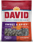 DAVID Seeds Roasted and Salted Sweet and Spicy Jumbo Sunflower Seeds Keto Friendly 525 oz Pack of 1