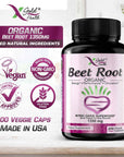 Organic Beet Root Powder 1350mg 200 Veggie caps Superfood Nitric Oxide Strongest Premium Supplement Natural Nitrates w/Black Pepper for Best Benefits - Vegan, Non-GMO, & Gluten-Free Made in USA