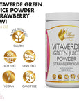 Coco March VitaVerde Green Juice Powder 50 Superfoods Enzymes  Probiotics Strawberry Kiwi Flavor Organic Plants  Vegan Paleo Friendly Dairy Free Keto Friendly GMO Free 1058 oz 300 g