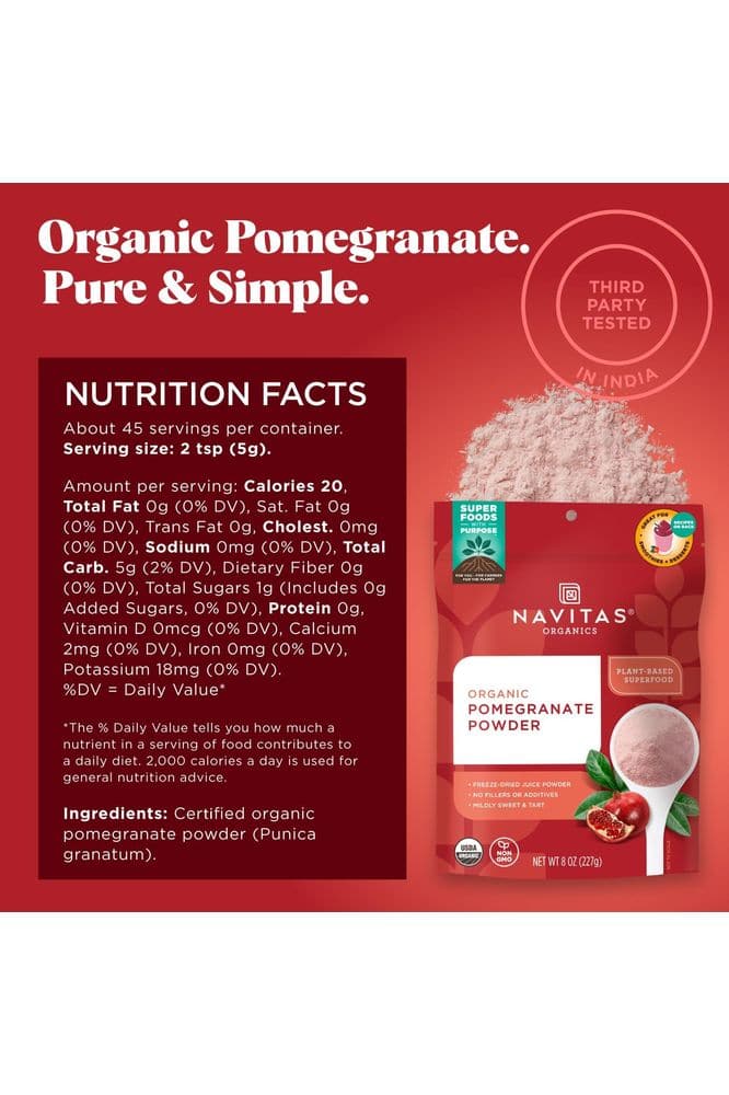 Navitas Organics Pomegranate Powder, 8oz. Bag, 45 Servings - Organic, Non-GMO, Freeze-Dried, Gluten-Free