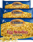 ChusterNoodle Fettucine Short Egg Noodles | 3 Pack of Wide Enriched Medium Size Noodle Pasta for Soup, Ramen, Stroganoff, Stir Fry Lo Mein & Other Asian Fare | Low Sodium, Kosher Pareve Pappardelle