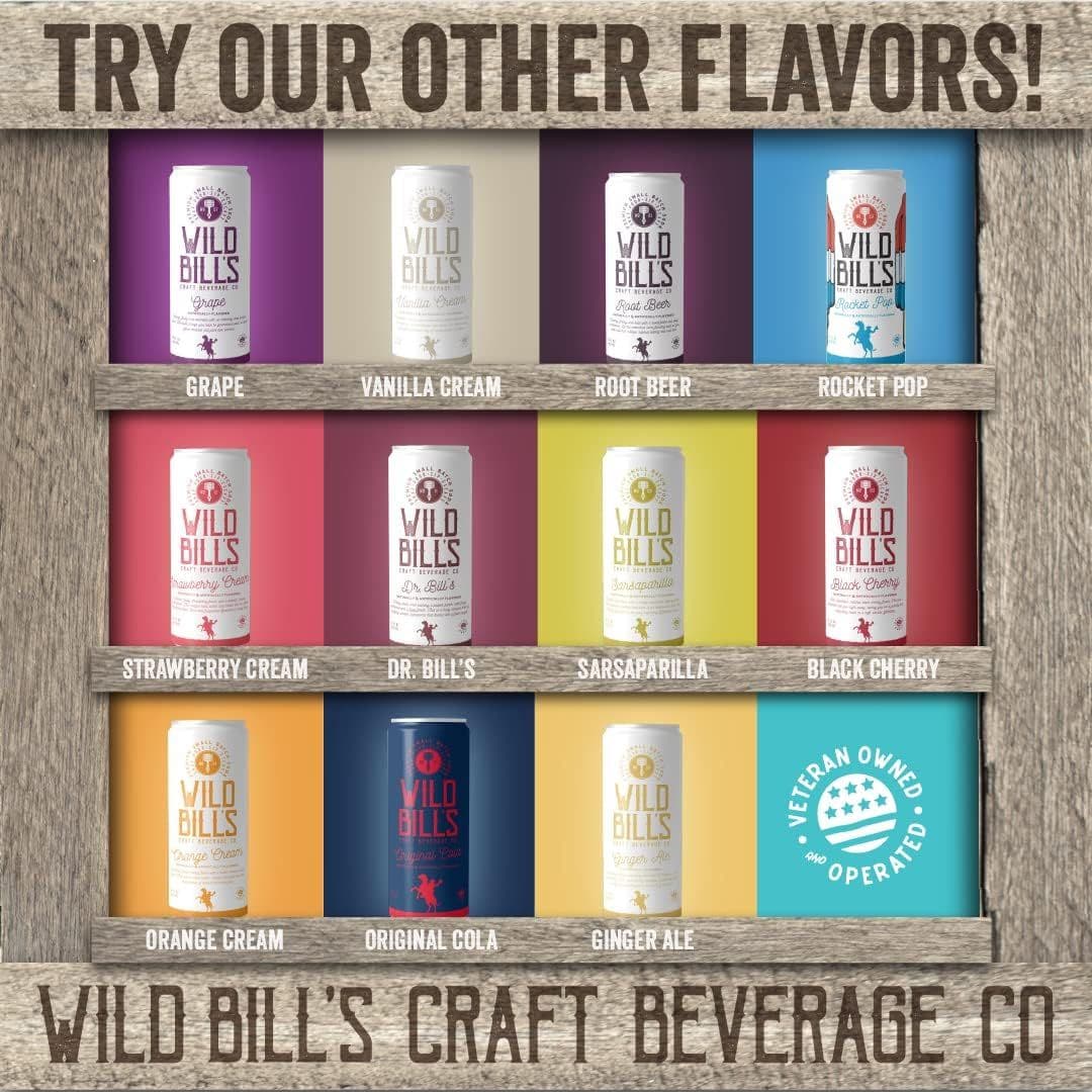 Wild Bills Black Cherry Soda Classic Craft Soda Pop Soft Drinks Sodas Made with Pure Cane Sugar Caffeine Free NO High Fructose Corn Syrup Gluten Free Vegan Low Sodium 12 Oz 4 Pack