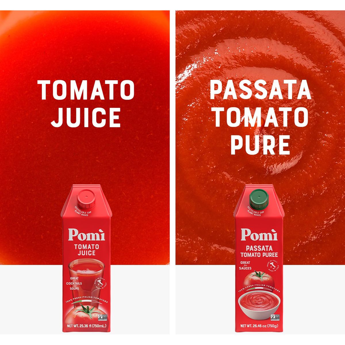 Pomì Tomato Juice  Made from 100 Fresh Italian Pomi Tomatoes  Low Sodium Tomato Juice  Gluten Free Vegetable Juice  Low Sodium Vegetable Juice  2536 fl oz Pack of 1