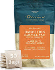 Teeccino Dandelion Caramel Nut Tea  Caffeine Free Roasted Herbal Tea with Prebiotics 3x More Herbs than Regular Tea Bags Gluten Free  50 Tagless EcoFriendly Tea Bags