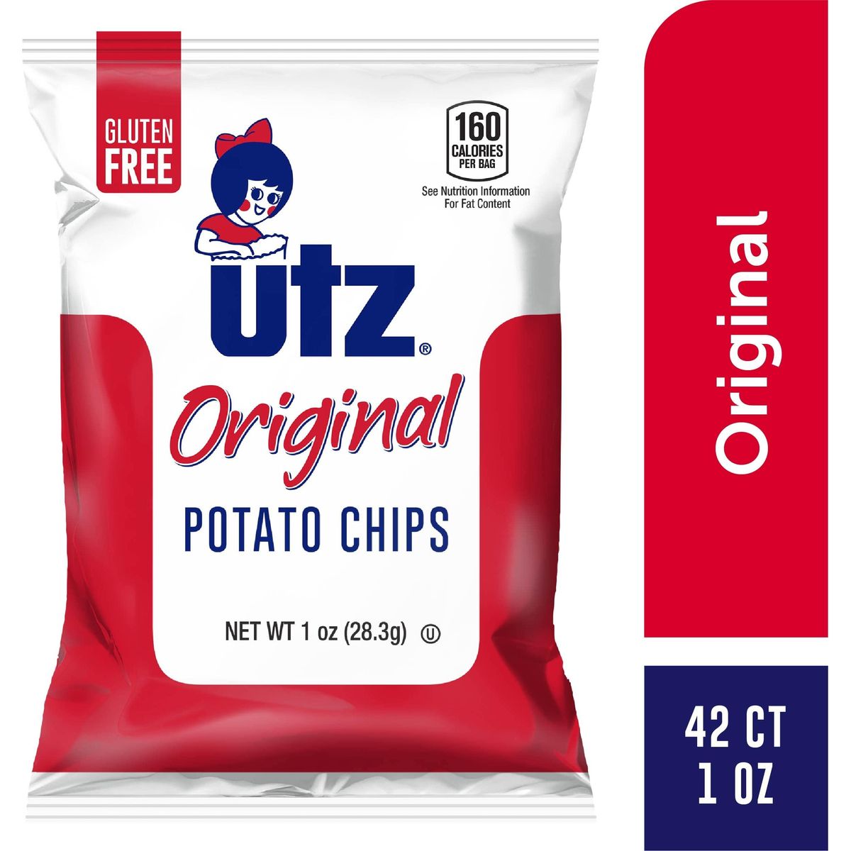 Utz Original 1 Oz Bags, 42 Count Crispy Potato Chips Made from Fresh Potatoes, Crunchy Individual Snacks to Go, Cholesterol Free, Trans-Fat Free, Gluten Free Snacks