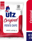 Utz Original 1 Oz Bags, 42 Count Crispy Potato Chips Made from Fresh Potatoes, Crunchy Individual Snacks to Go, Cholesterol Free, Trans-Fat Free, Gluten Free Snacks