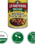 La Preferida Organic Refried Black Beans 15 oz Pack of 6