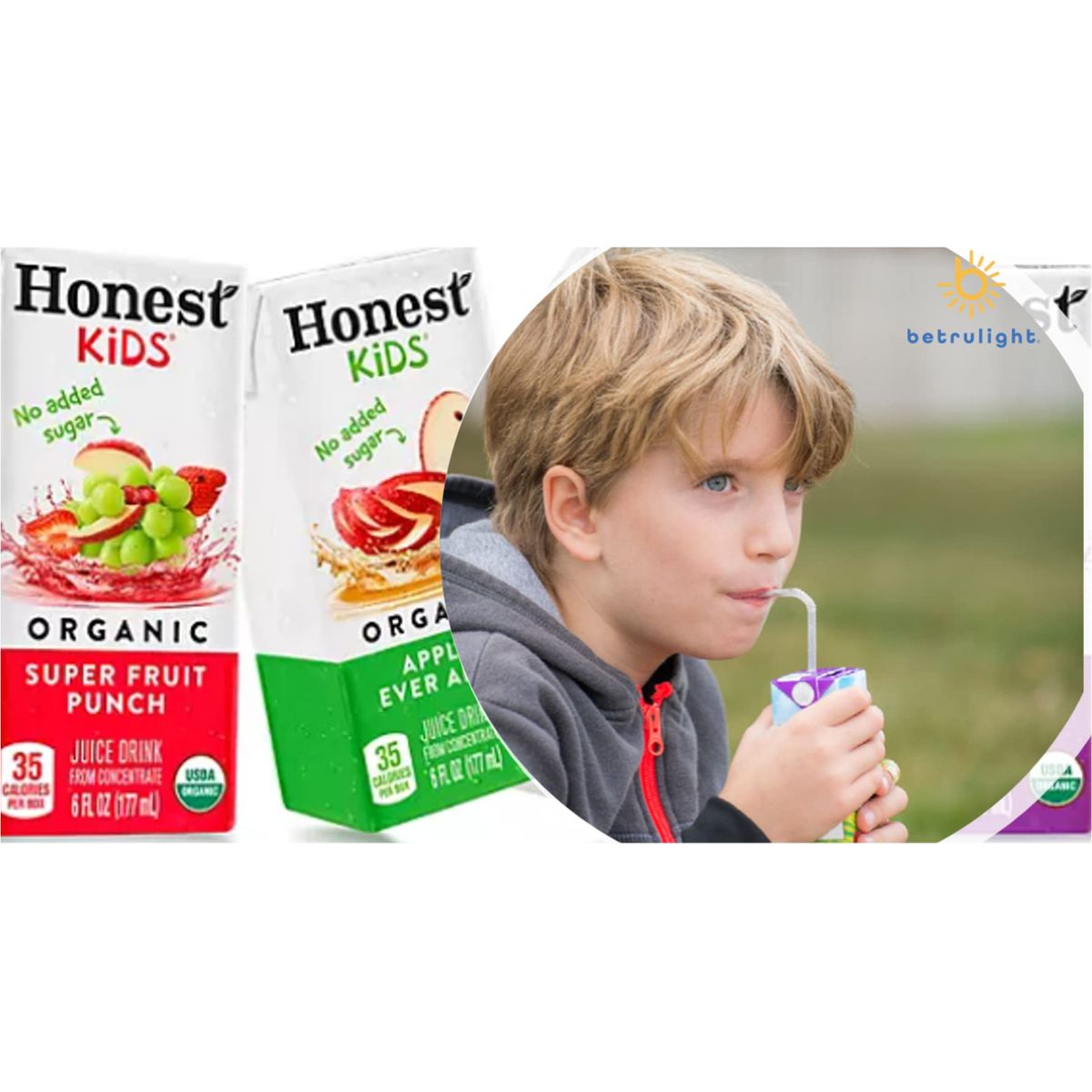 Honest Juice Boxes for kids Organic Juice  Juice Box of Apple Juice Berry Lemonade Grape  Fruit Punch has No Added Sugar and Tasty Juice Drink for Adult and Kids  6 Fl oz Pack of 10  Every Order is Elegantly Packaged in a Signature BETRULIGHT Branded Box