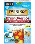 Twinings Brew Over Ice Unsweetened Black Iced Tea KCup Pods for Keurig Caffeinated  12 Count