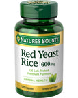 Nature's Bounty Red Yeast Rice Pills and Herbal Health Supplement, Dietary Additive, 600mg, 120 Capsules