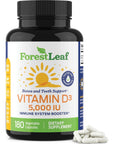 ForestLeaf - Vitamin D3 IU Weekly Supplement - Vitamin D Capsules for Bones, Teeth, and Immune Support - Easy Swallow Pure Vitamin D3 Caps (5,000 IU - 180 Count)