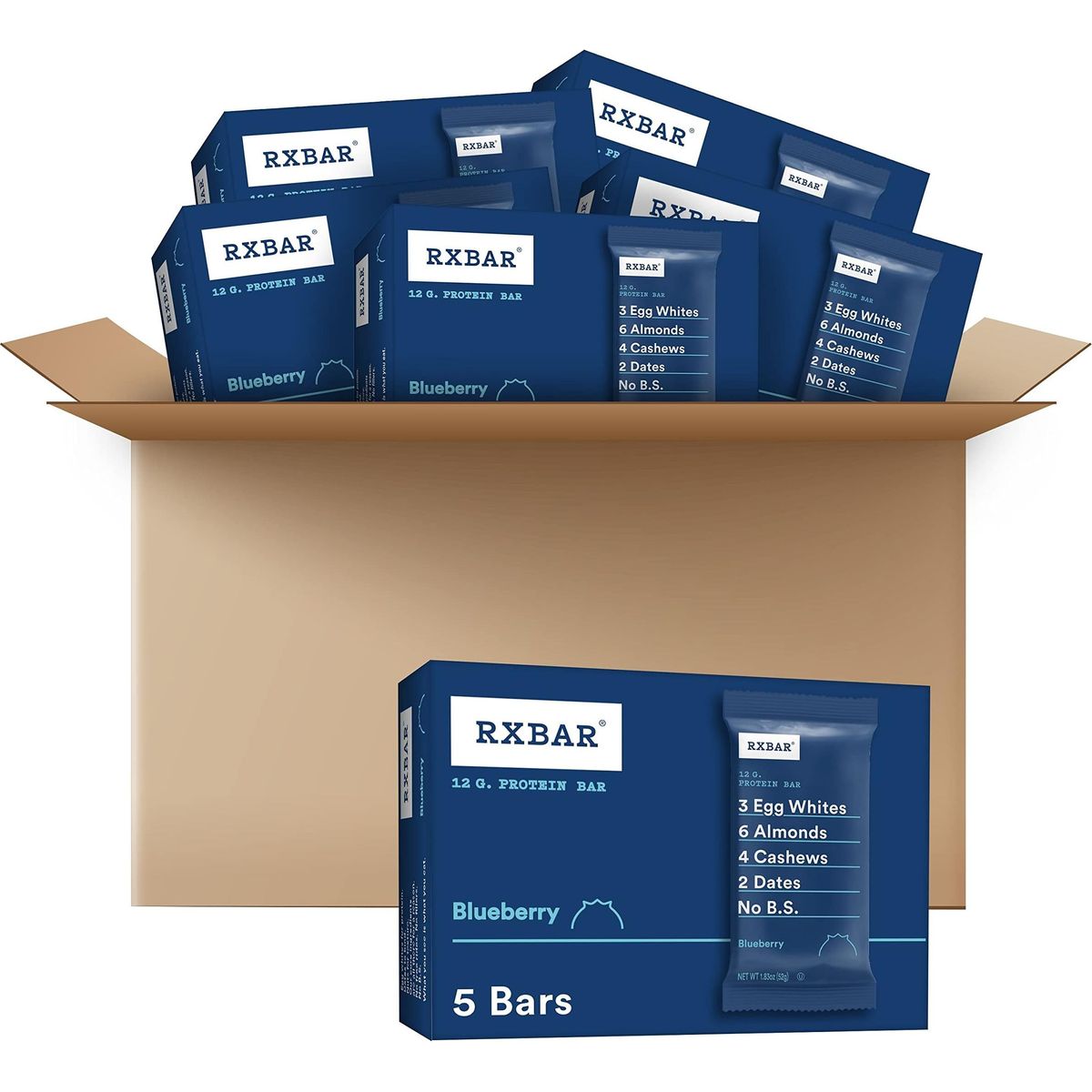 RxBar Protein Bars, Blueberry, Kosher, Gluten Free, 5 Count, 9.15 Ounce (Pack of 6)