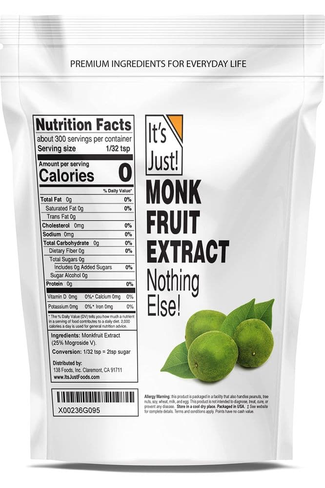 It&#39;s Just! - 100% Monkfruit Extract Powder, Keto Friendly Sweetener, Monk Fruit, Sugar-Free, Non-GMO, Non-Glycemic (25% Mogroside V, 1.5oz / 42g)