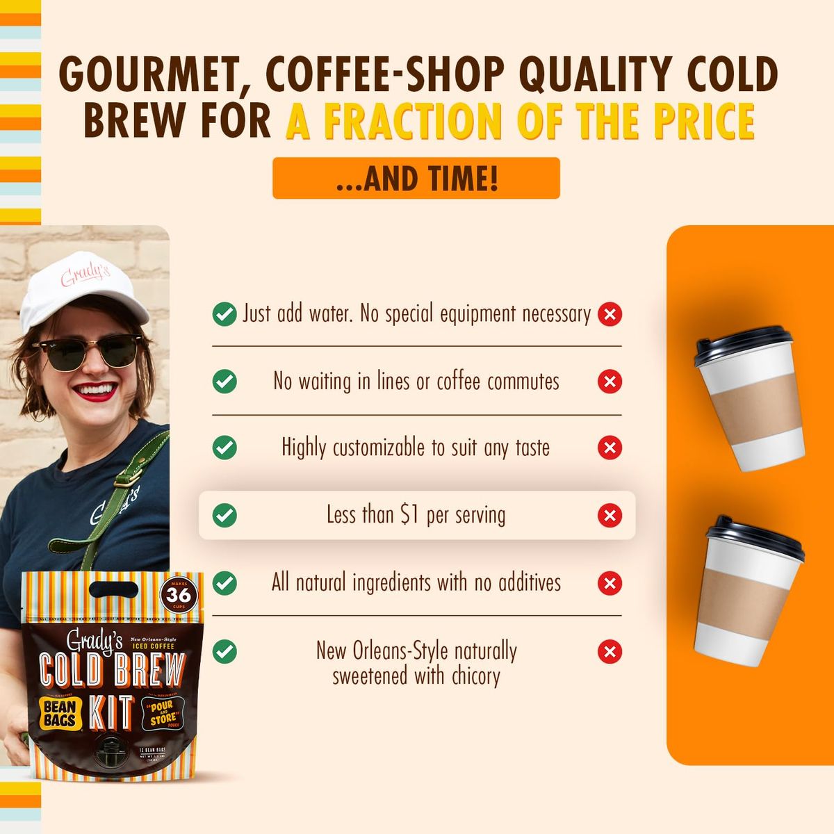 Gradys Cold Brew Cold Brew Coffee Concentrate Original Flavor Cold Brew Kit with 12 2oz Bean Bags plus 1 Pour and Store Pouch New Orleans Style Cold Brew Concentrate 36 Total Servings