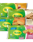 Tosh Cookies & Crackers Variety Pack | 4 Different Flavors | Includes 1 Multigrain 9.05 Oz, 1 Honey Crackers 9.52 Oz, 1 Yogurt & Strawberry 5.25 Oz & 1 Orange Mousse Cookies 5.25 Oz (Pack of 4)