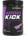 NutraBio Amino Kick - Amino Acid Energy Formula - BCAA's, Electrolytes for Hydration, Natural Caffeine- 30 Servings (Grape Berry Crush)