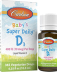 Carlson - Baby's Super Daily D3, Baby Vitamin D Drops, 400 IU (10 mcg) per Drop, 1-Year Supply, Vegetarian, Liquid Vitamin D for Infants and Toddlers, Unflavored, 365 Drops