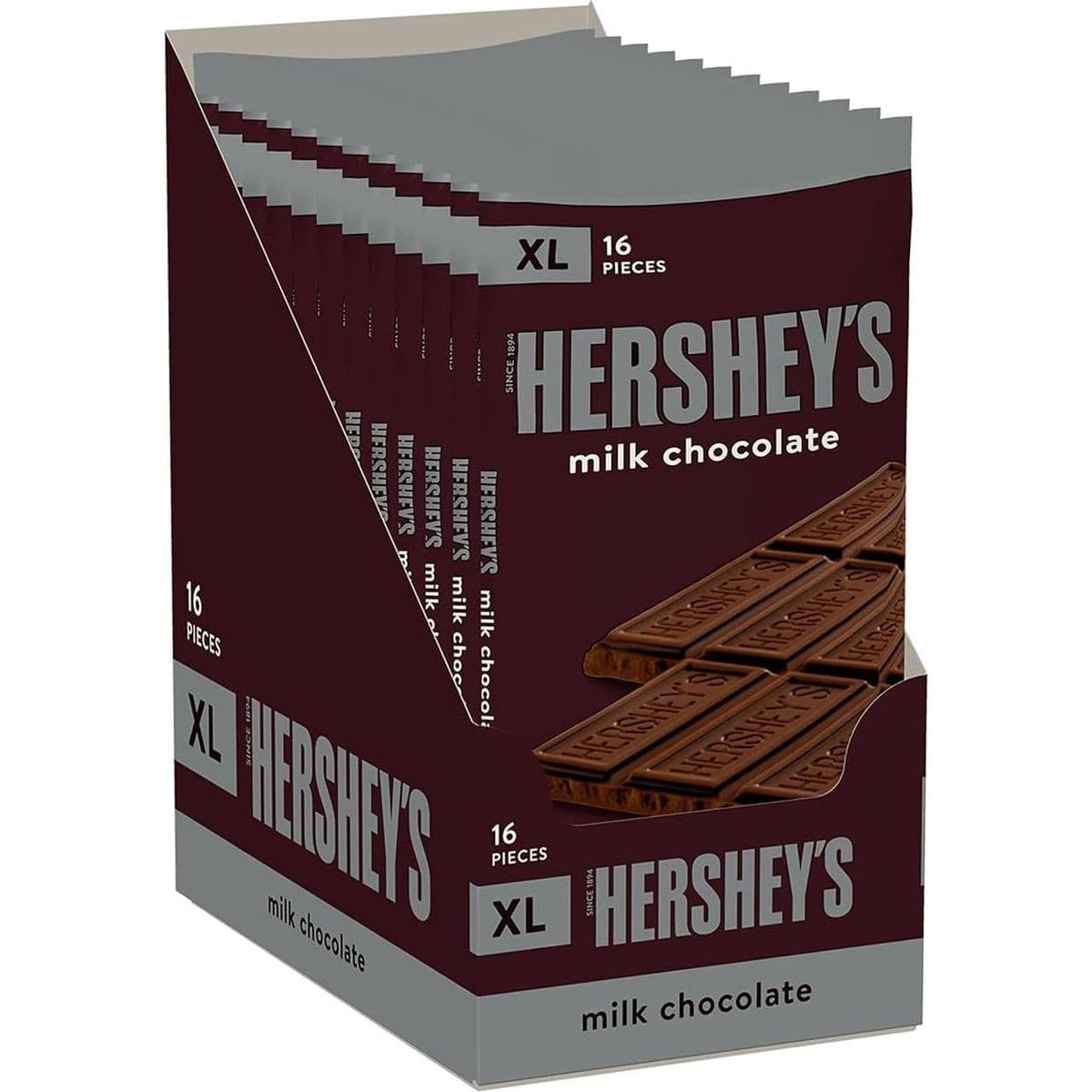 HERSHEY&#39;S Milk Chocolate XL, Candy Bars, 4.4 oz (12 Count, 16 Pieces)