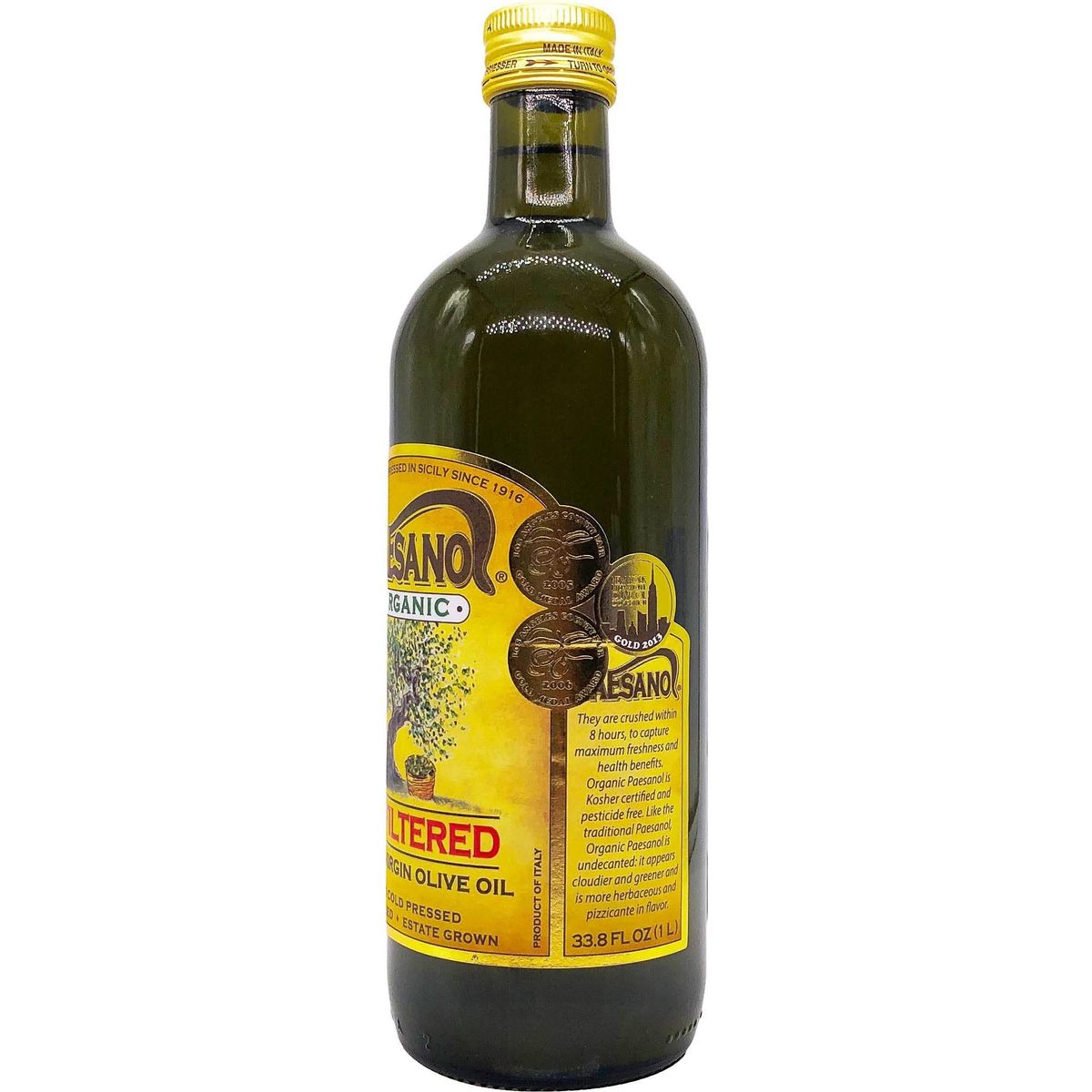 Paesanol ORGANIC UNFILTERED Extra Virgin Olive Oil 33.8 Fl Oz Glass