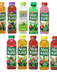 OKF Aloe Vera King Drink Flavors includes Coco Original Grape Mango Pineapple Watermelon Pomegranate Gold Kiwi Peach and Strawberry 10 flavor variety pack 10