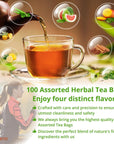 Assorted Tea Bags 100 Assorted Tea Bags Herbal Tea Set 4 Flavors Tropical Flavor Tea Bags Assortment Variety Pack Caffeine Free Sugar Free