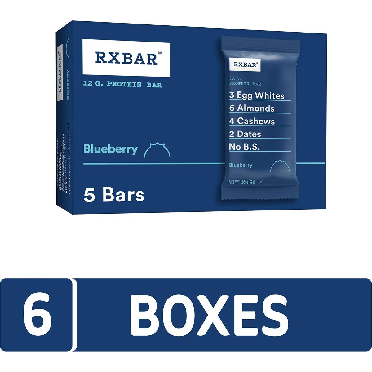 RxBar Protein Bars, Blueberry, Kosher, Gluten Free, 5 Count, 9.15 Ounce (Pack of 6)