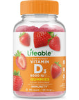 Lifeable Vitamin D 5000 IU - Great Tasting Natural Flavor Gummy Supplement - Gluten Free Vegetarian GMO-Free Chewable - for Strong and Healthy Bones - for Adults, Men, Women - 90 Gummies