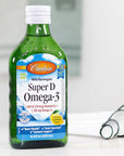 Carlson - Super D Omega-3, Wild-Caught Norwegian Arctic Cod Liver Oil, 2000 IU (50 mcg) Vitamin D3, 1100 mg Omega-3s, Sustainably Sourced Nordic Fish Oil Liquid, Lemon, 250 ml