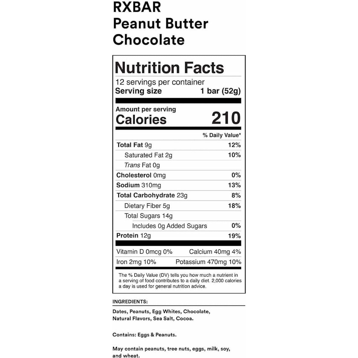 RXBAR Protein Bars, Protein Snack, Snack Bars, Peanut Butter Chocolate, 22Oz Box (12 Bars)