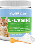 Alpha Paw - Human Grade for Pets - Cat Lysine Supplement - Extra Servings 5-10 Month Supply - Natural Lysine (8 Ounces/225 Grams)