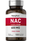 Piping Rock NAC Supplement N-Acetyl Cysteine | 600mg | 100 Capsules | Free Form | Non-GMO, Gluten Free Supplement