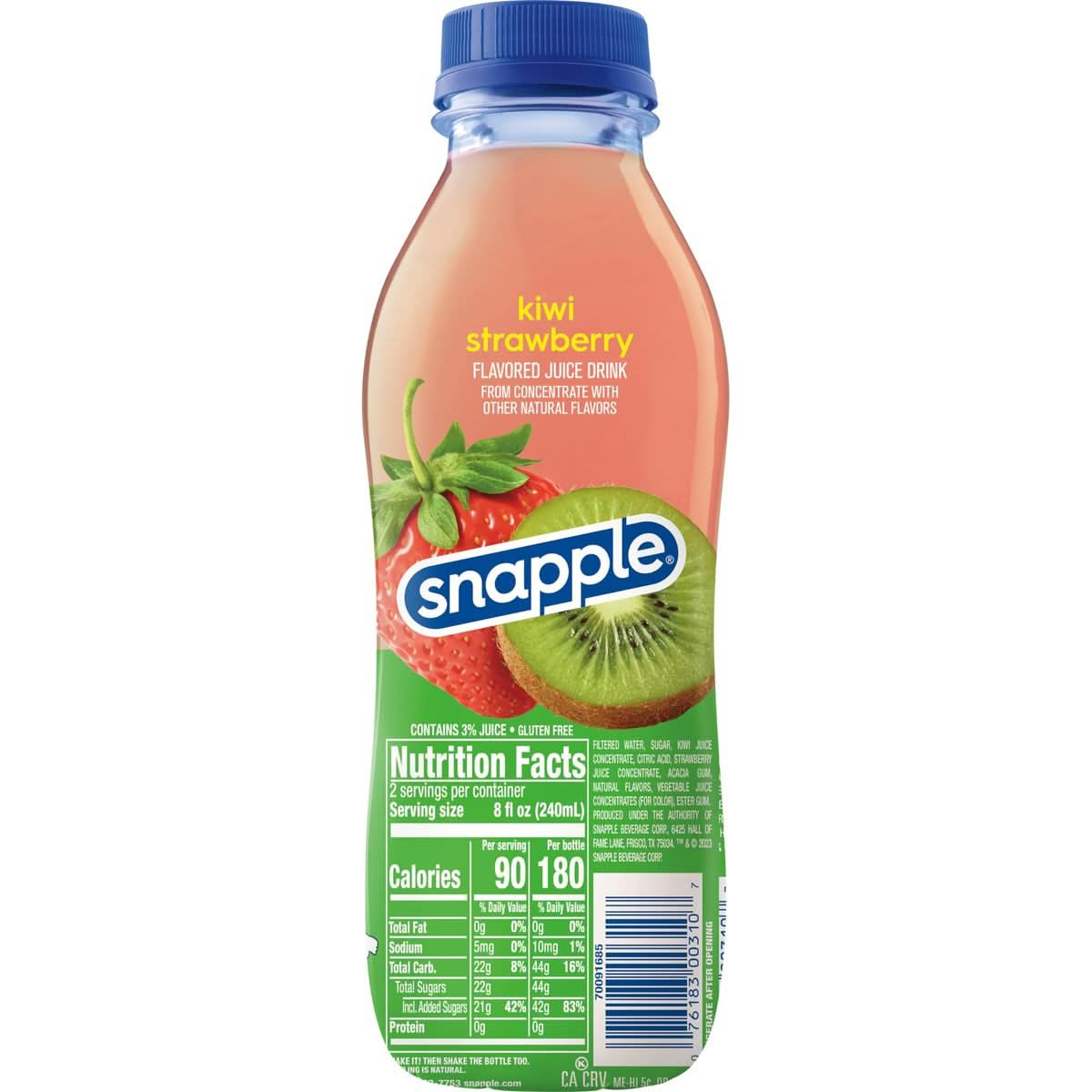 Snapple Kiwi Strawberry Juice Drink 16 Fl Oz Recycled Plastic Bottle Pack Of 12 All Natural No Artificial Flavors Or Sweeteners Contains 3 Real Juice