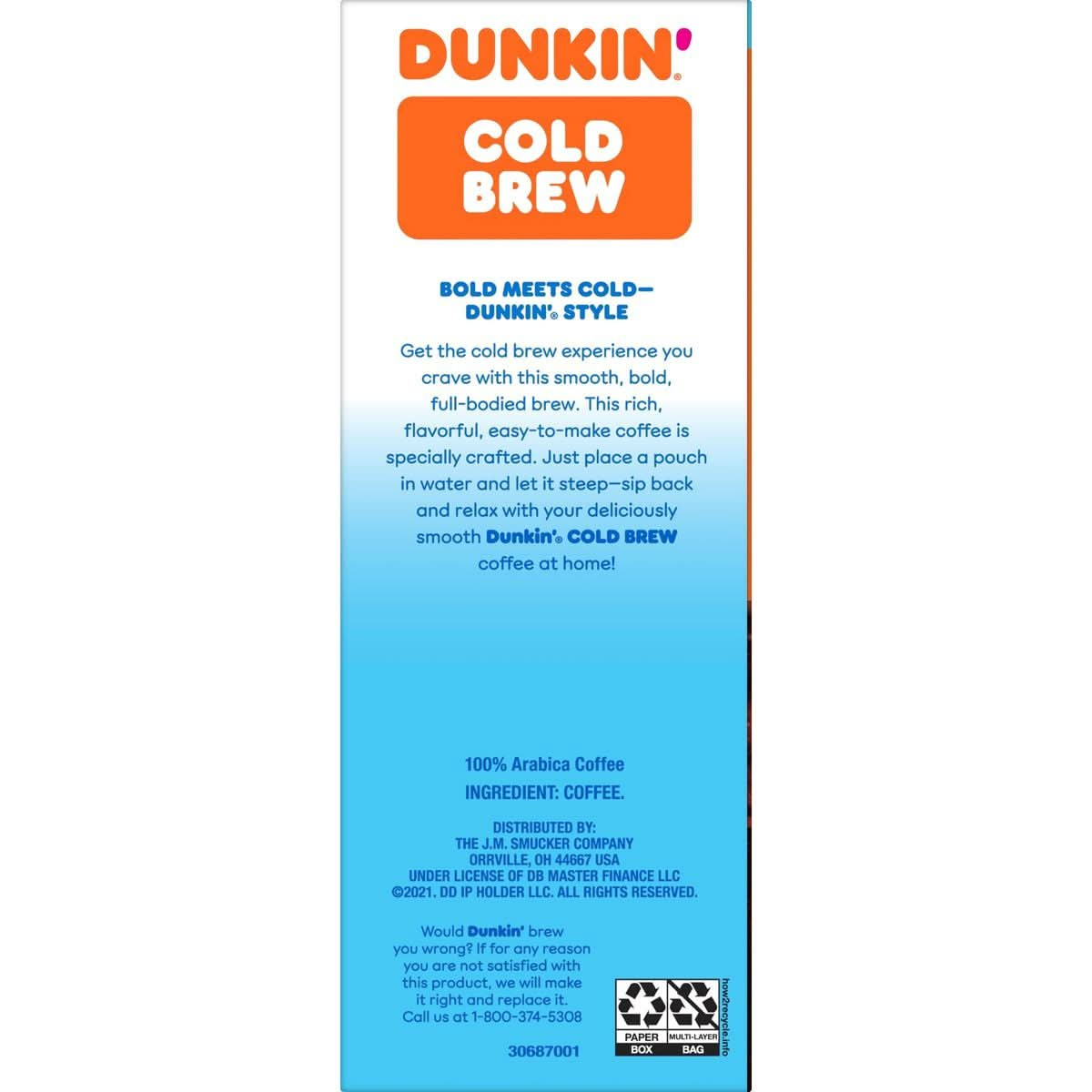 Dunkin Cold Brew Ground Coffee Packs 846 Ounces Pack of 6